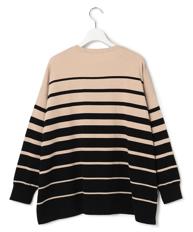 23区 【洗える】プレミアムビオコットン ボーダー ワイド ニット ベージュ×ブラック