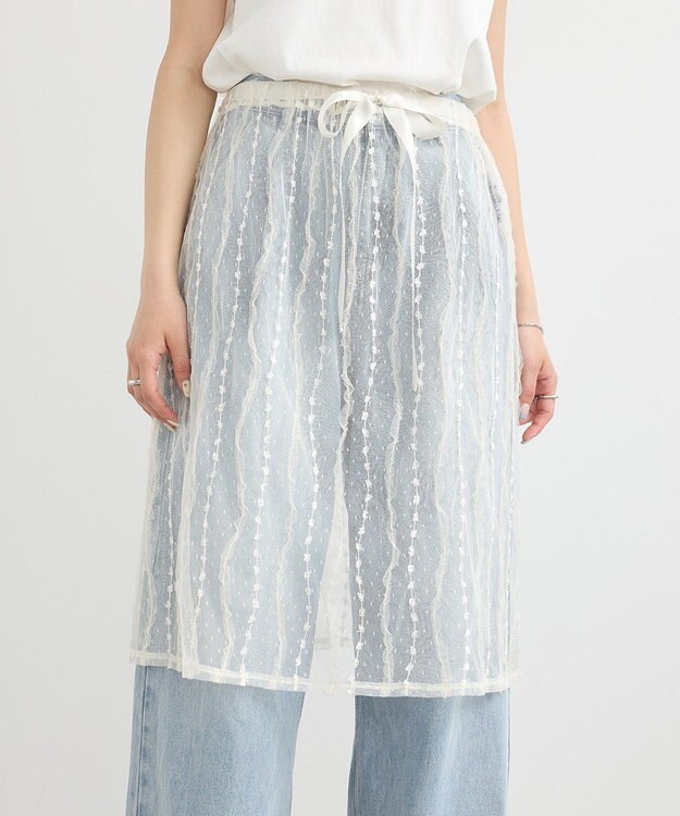 earth music&ecology ストライプレースレイヤードスカート Ivory