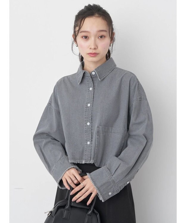 earth music&ecology クロップドポケットポイントシャツ Gray