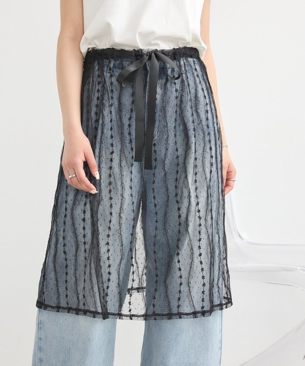 earth music&ecology ストライプレースレイヤードスカート Black