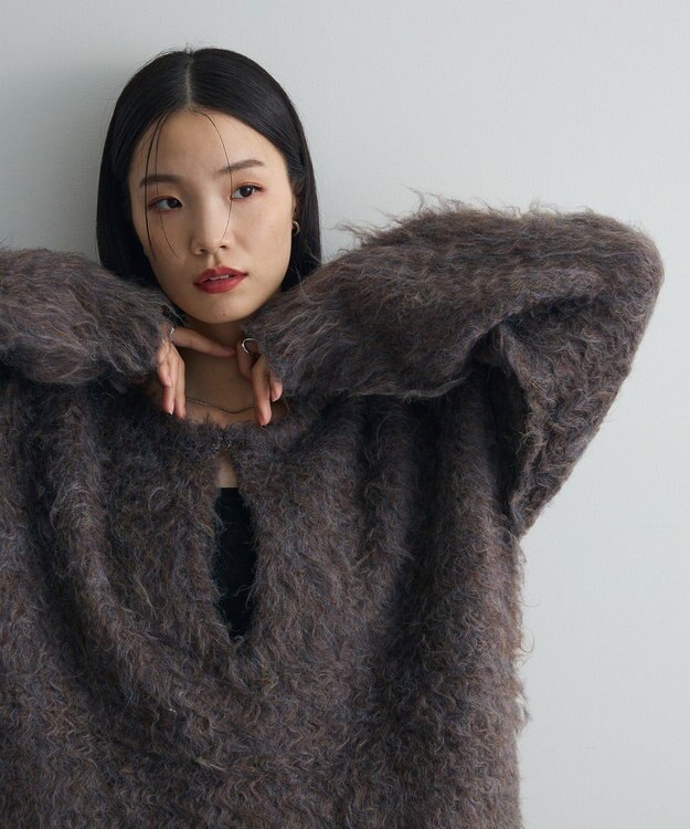 Green Parks 前後２ｗａｙキーネックシャギーニット Brown