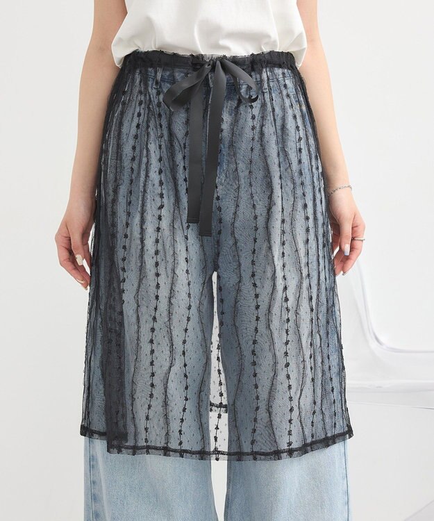 earth music&ecology ストライプレースレイヤードスカート Black