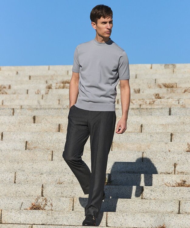 GOTAIRIKU 綿とポリのいいとこどり【洗濯機可】テーラード DRESS BIZ ニットTシャツ ライトグレー系