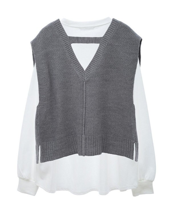 Green Parks ＳＥＴ２点　ニットベスト＋ロンＴＥＥ Gray Mixture