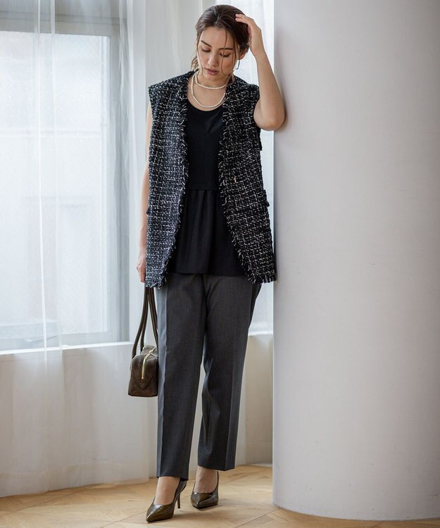 23区 L 【Lサイズ限定/好評につき新色追加】ナチュラルコットンベア タンクトップ ブラック系