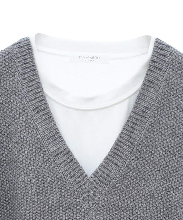 Green Parks ＳＥＴ２点　ニットベスト＋ロンＴＥＥ Gray Mixture