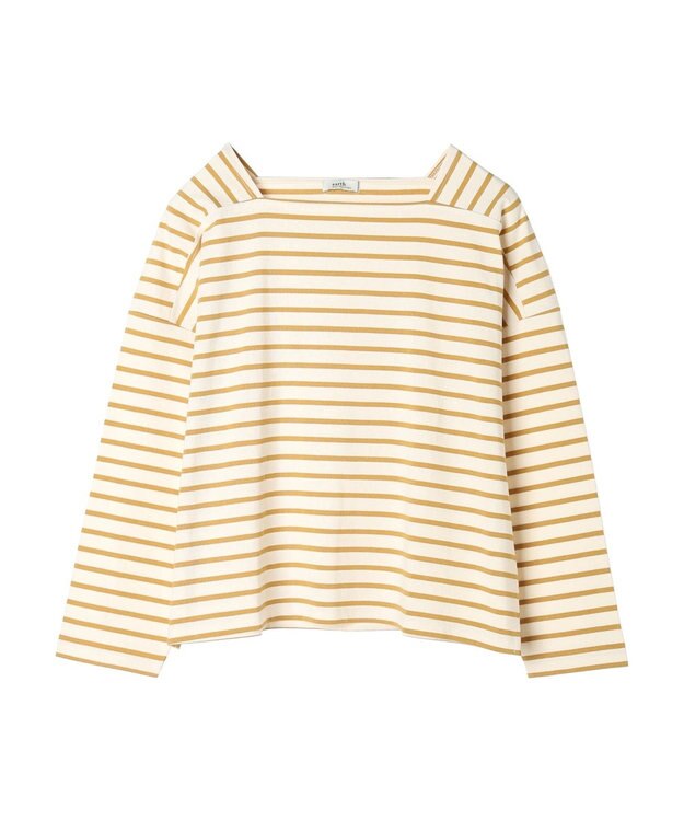 earth music&ecology スクエアボーダープルオーバー Mustard