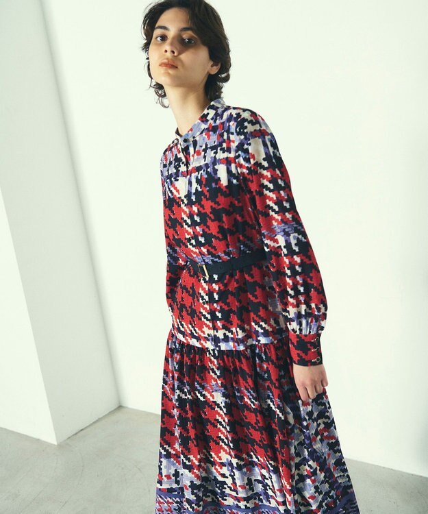 GRACE CONTINENTAL キカプリントティアードワンピース レッド