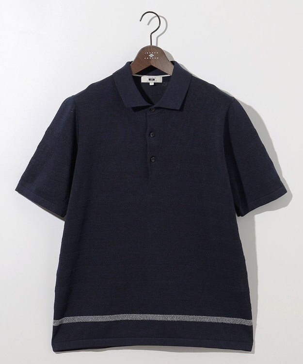 JOSEPH ABBOUD 【エコ素材/軽量/通気性/速乾性】ペーパーヤーンニット ポロ ネイビー系
