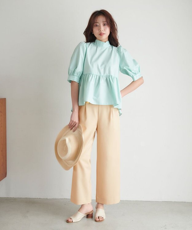 Feroux 【洗える】ハイウエストマリン パンツ ベージュ系