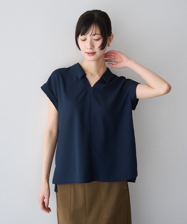 YECCA VECCA 2wayストライプリボンブラウス Navy
