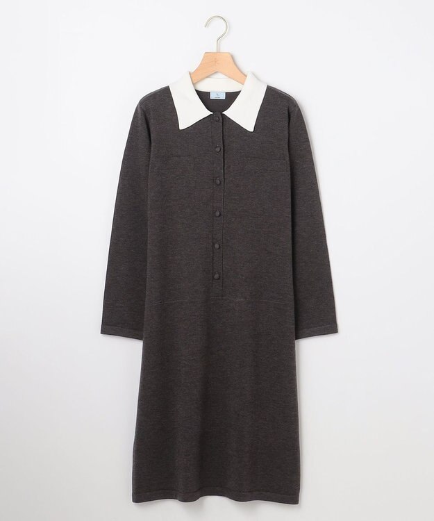 組曲 ニット襟トロンプルイユ ワンピース グレー系