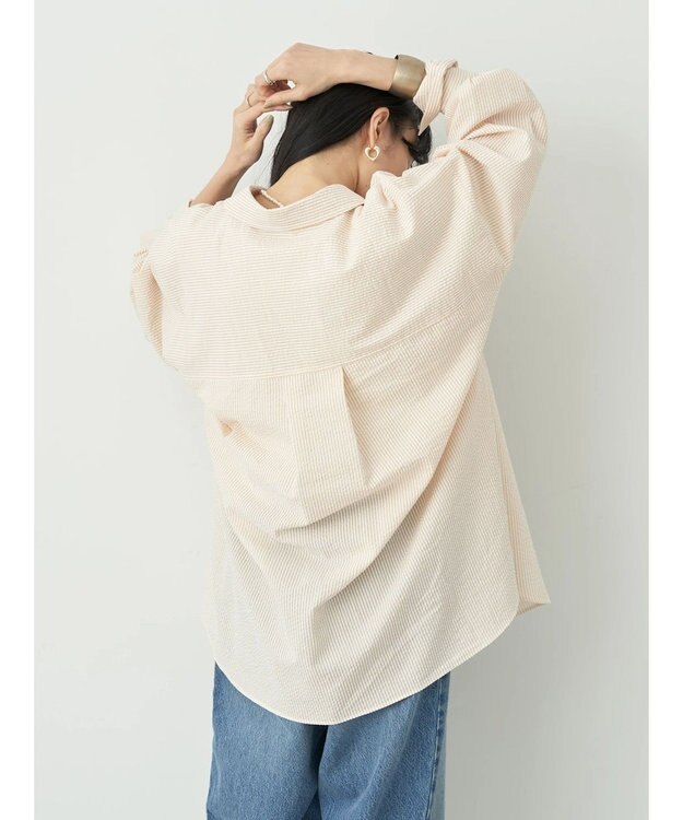 earth music&ecology サッカーストライプボーイズライクシャツ Orange