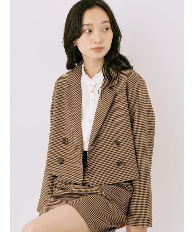 earth music&ecology チェックショートジャケット Brown