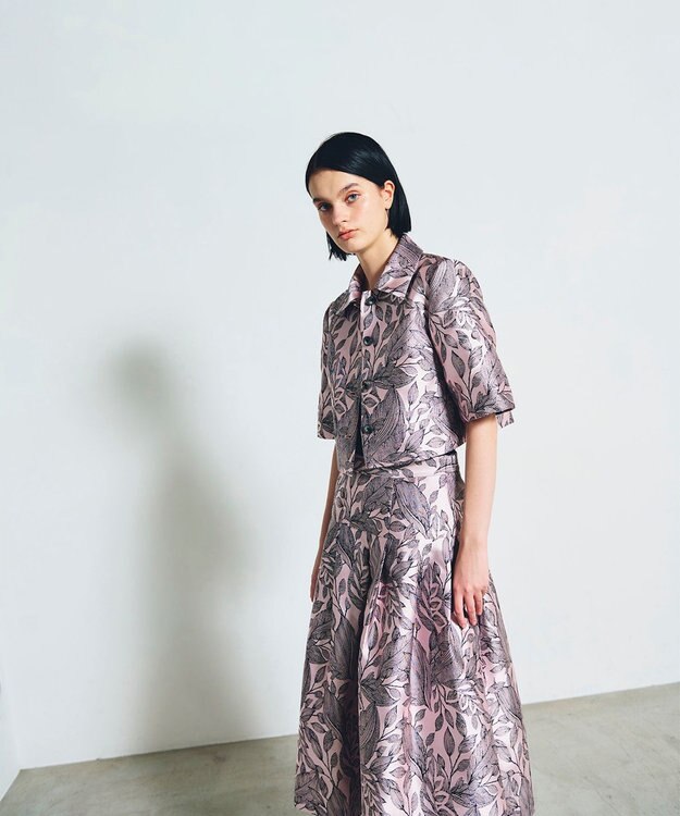 GRACE CONTINENTAL ボタニカルジャガードシャツ ピンク