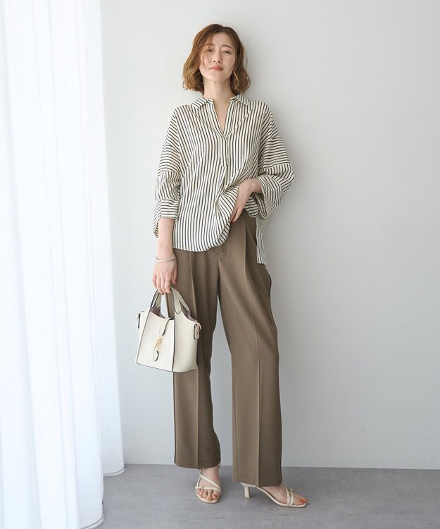 YECCA VECCA バルーン袖スキッパーシャツ Stripe