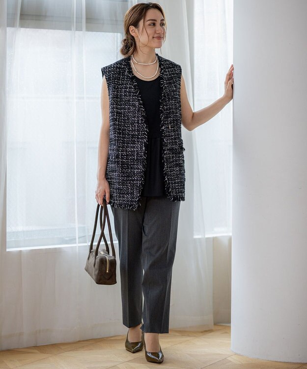 23区 L 【Lサイズ限定/好評につき新色追加】ナチュラルコットンベア タンクトップ ブラック系