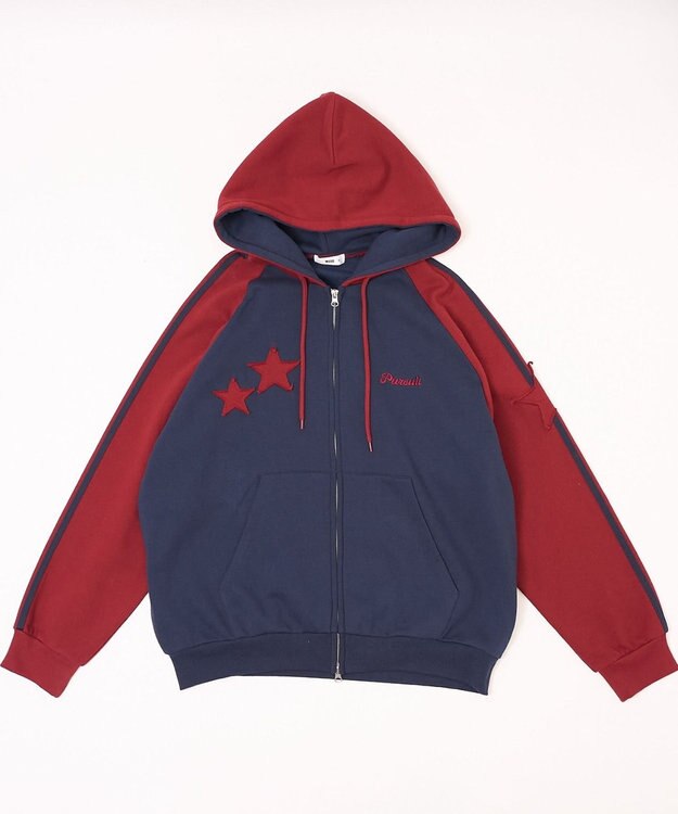 WEGO 【ユニセックス着用ITEM】ラインラグランZIPパーカー ネイビー