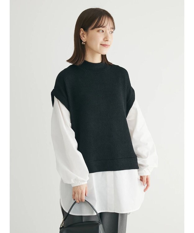 Green Parks ニットソードッキングチュニック Black