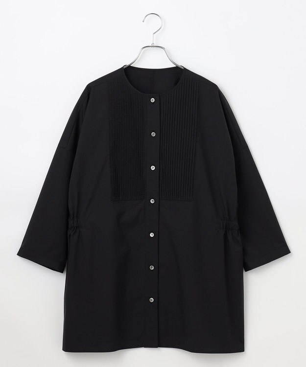 #Newans 【洗濯機可能/シワになりにくい】〈お腹・腰回りをカバー〉ピンタックデザインスクエアブラウス ブラック