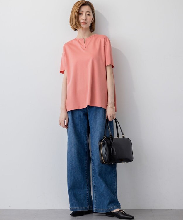 23区 L 【汗じみ防止/洗える】スムースデザイン バックフレア カットソー ダークアプリコット系