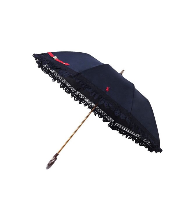 MOONBAT 【遮光/晴雨兼用日傘】POLO RALPH LAUREN（ポロラルフローレン） 折りたたみ日傘 エンブフリル 遮熱 UV ディープブルー