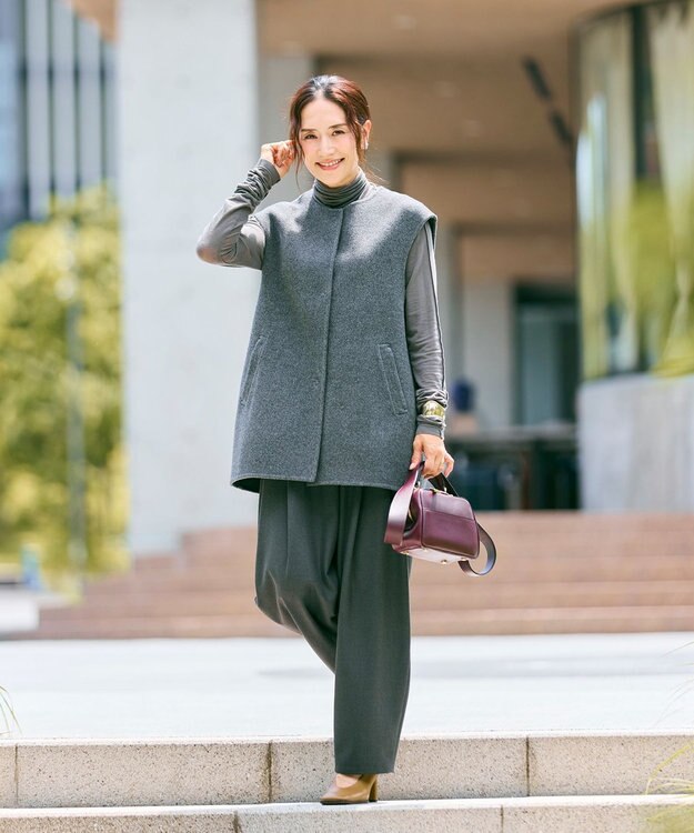 #Newans バックペプラムダブルフェイスジレ グレー