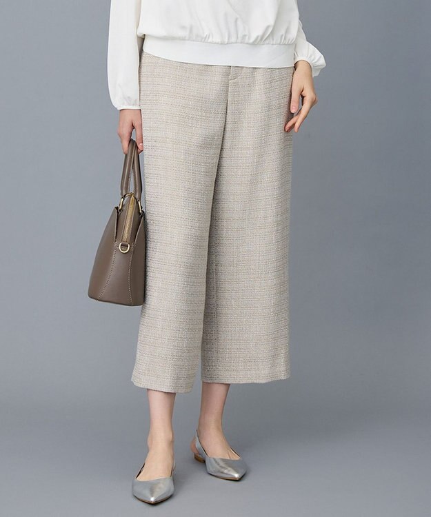 自由区 L 【17号サイズまで展開・カタログ掲載】ライトミックスツィードワイド パンツ ベージュ