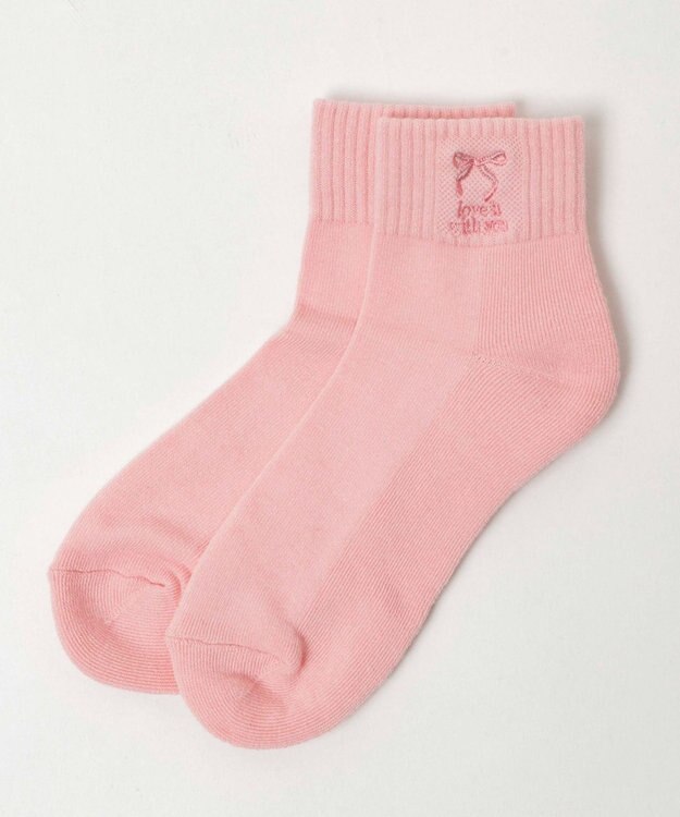 WEGO モチーフ刺繍アンクルソックス ライトピンク