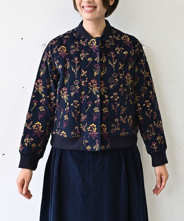 muuc 〈遠州織物の工場で織られた上質なコットンコーデュロイ生地〉裏地有り リブ袖 ショート丈 花刺繍ブルゾン（セットアップ可能）