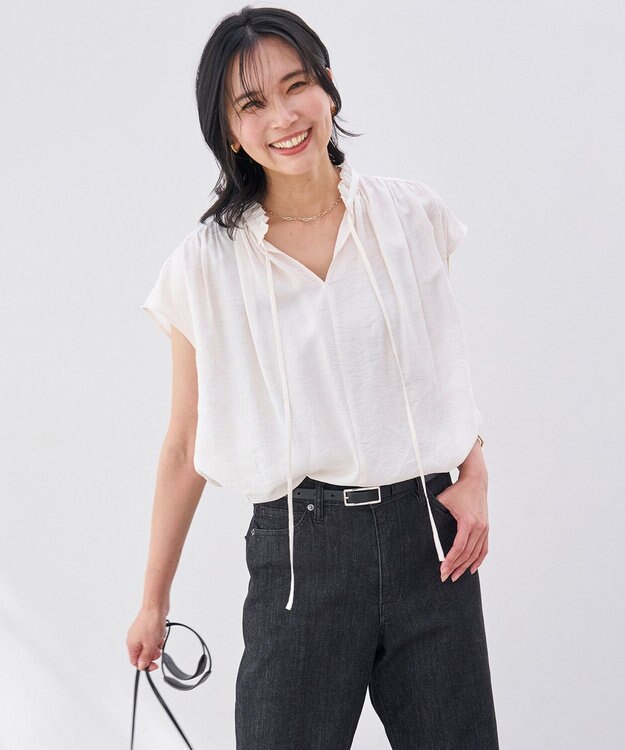 UNFILO ヴィンテージシアー ギャザーブラウス オフ