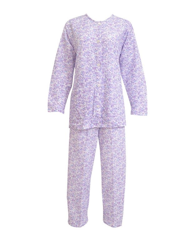Wing 【数量限定　特別価格】 パジャマ 長袖 長ズボン 綿混(本体) キルトニット素材 保温性 あたたかい 前開きタイプ 丸首 小花柄 レディース EP6911 ウイング／ワコール パープル