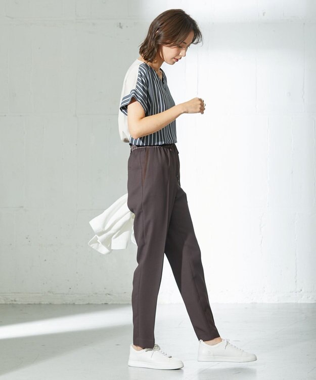 ICB L 【新色追加・洗える】 FluidBackSatin ドロストパンツ ダークブラウン系