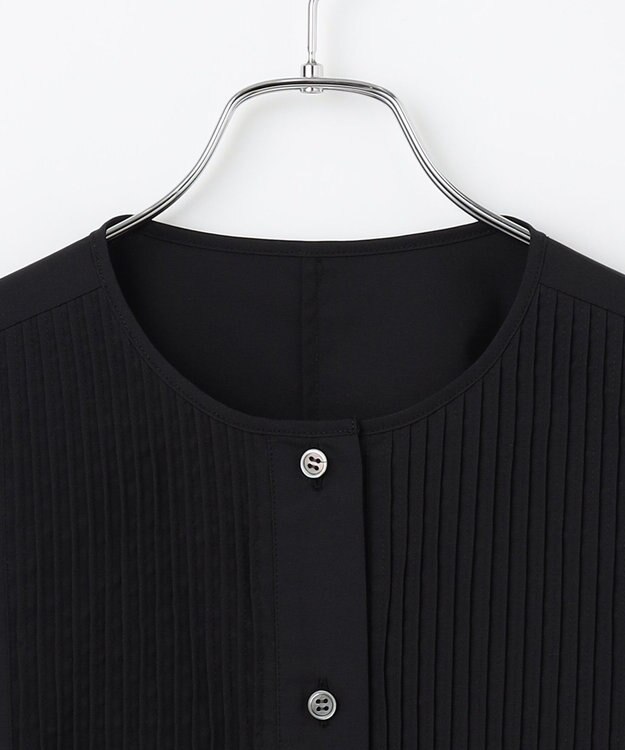 #Newans 【洗濯機可能/シワになりにくい】〈お腹・腰回りをカバー〉ピンタックデザインスクエアブラウス ブラック