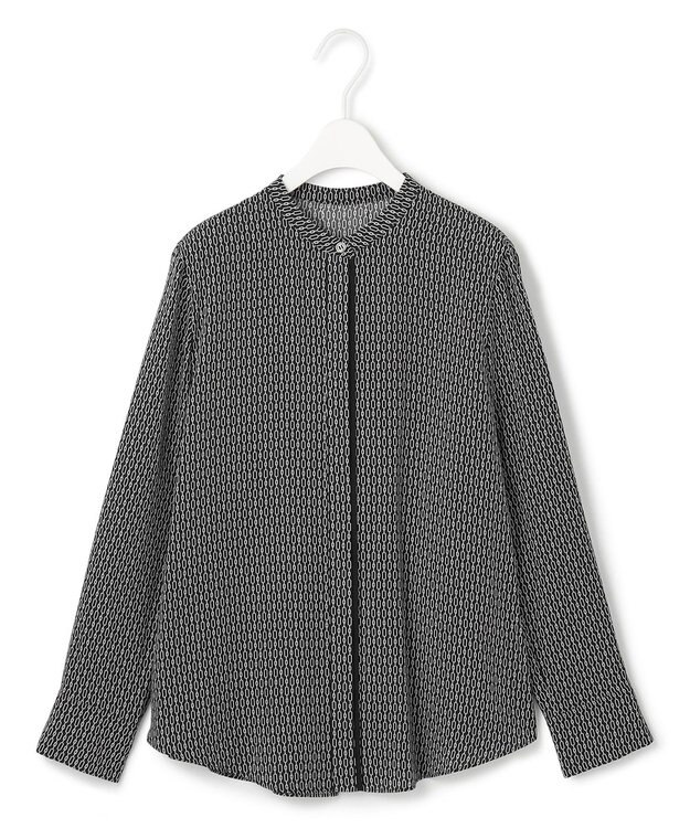 ICB L 【UVケア・速乾・洗える】BackSatinAmunzen バンドカラーブラウス ブラック柄系