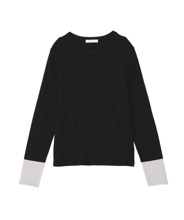 Green Parks アンチピリング袖配色ニットプルオーバー Black