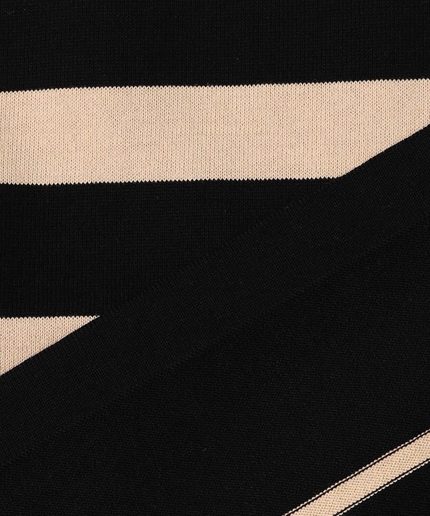 23区 【洗える】プレミアムビオコットン ボーダー ワイド ニット ベージュ×ブラック