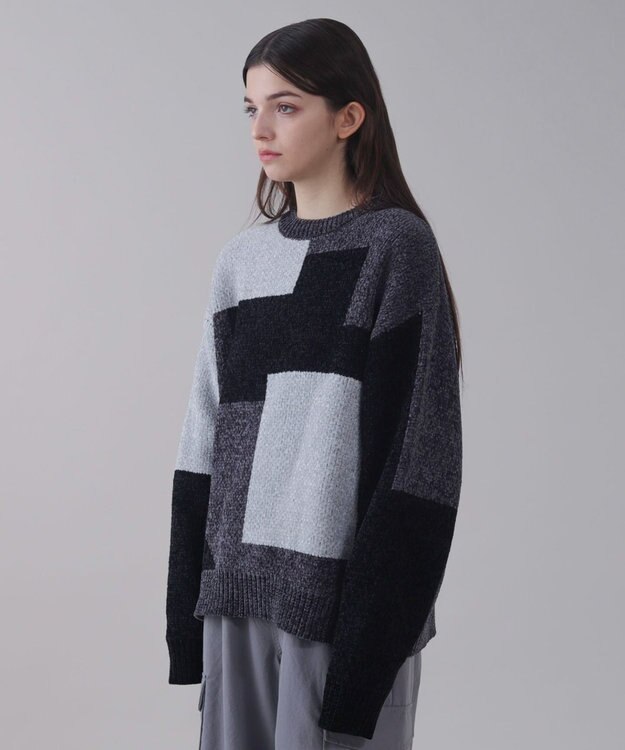 WEGO 【ユニセックス着用ITEM】ベロアモールカラーブロックプルオーバー ブラック中濃色