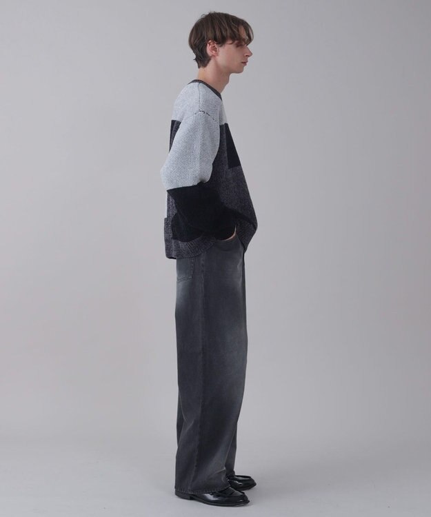 WEGO 【ユニセックス着用ITEM】ベロアモールカラーブロックプルオーバー ブラック中濃色