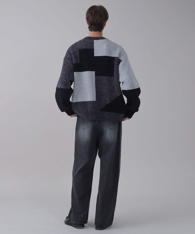 WEGO 【ユニセックス着用ITEM】ベロアモールカラーブロックプルオーバー ブラック中濃色