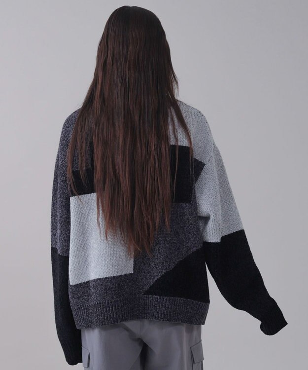 WEGO 【ユニセックス着用ITEM】ベロアモールカラーブロックプルオーバー ブラック中濃色