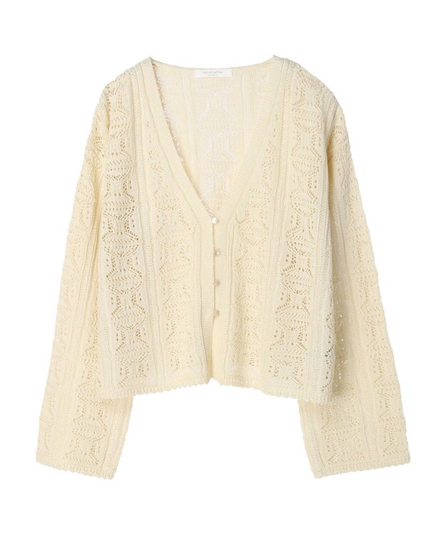 Green Parks 格子柄編みニットカーディガン Ivory