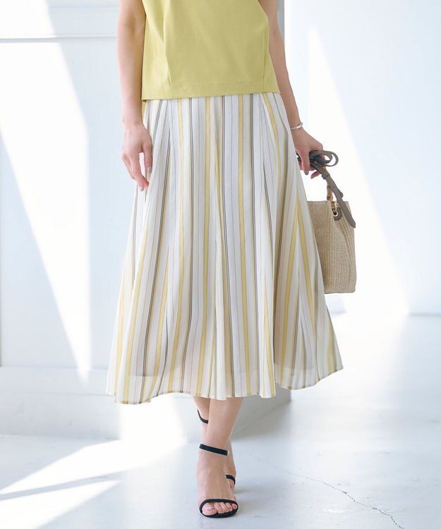 J.PRESS LADIES L 【洗える】ランダムストライプ スカート ベージュストライプ系