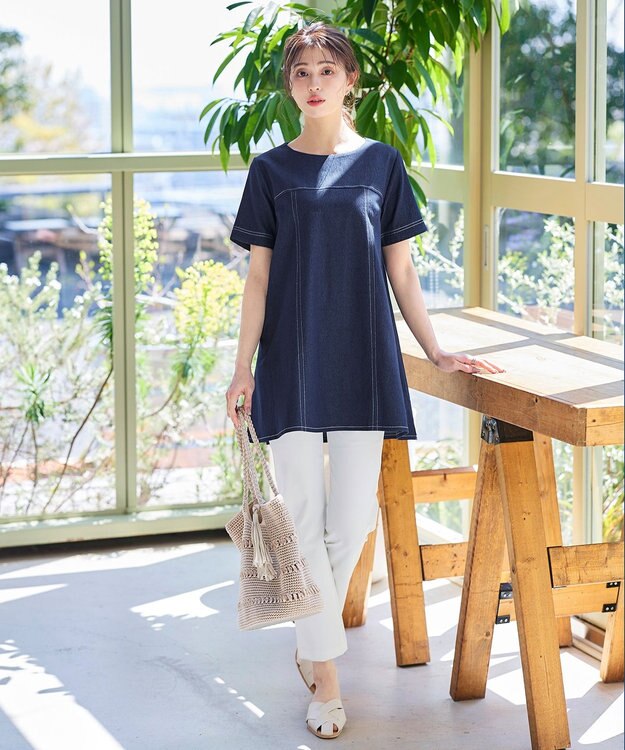 Tiaclasse 【洗える】デニムチュニックブラウス ネイビー