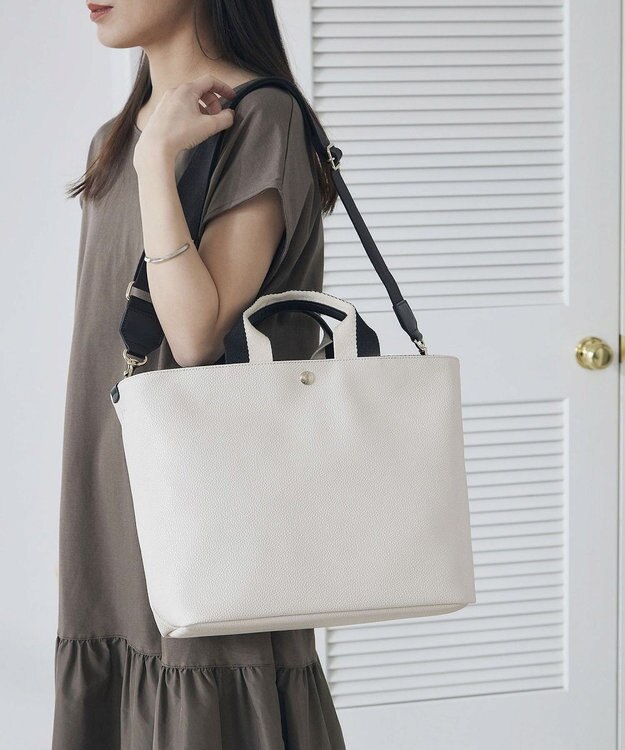 TOPKAPI 【Breath TOPKAPI】SCOTCH GRAIN スコッチグレイン プレーン 2トーンテープ ハンドル トートバッグ L クリーム