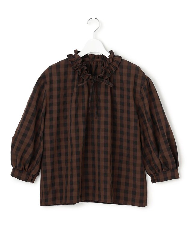 23区 L 【WEB&一部店舗限定】ブロックチェック フリル ブラウス ブラウンチェック
