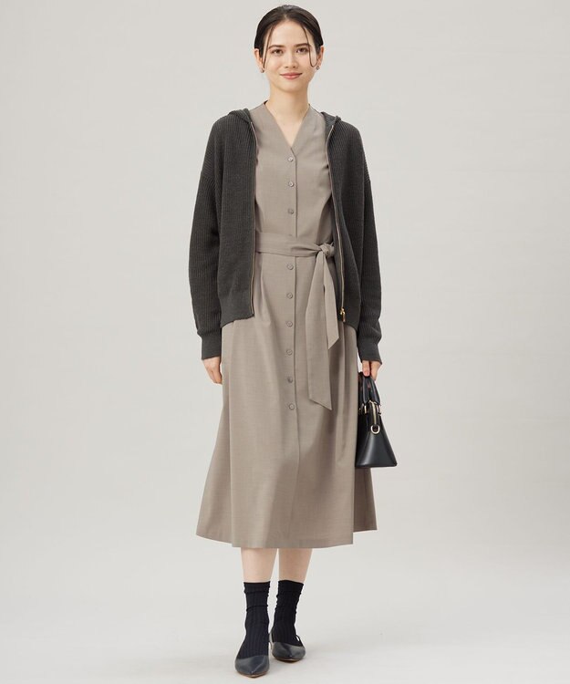 自由区 S 【洗える】リネンミドルゲージフーディ ニット スレート