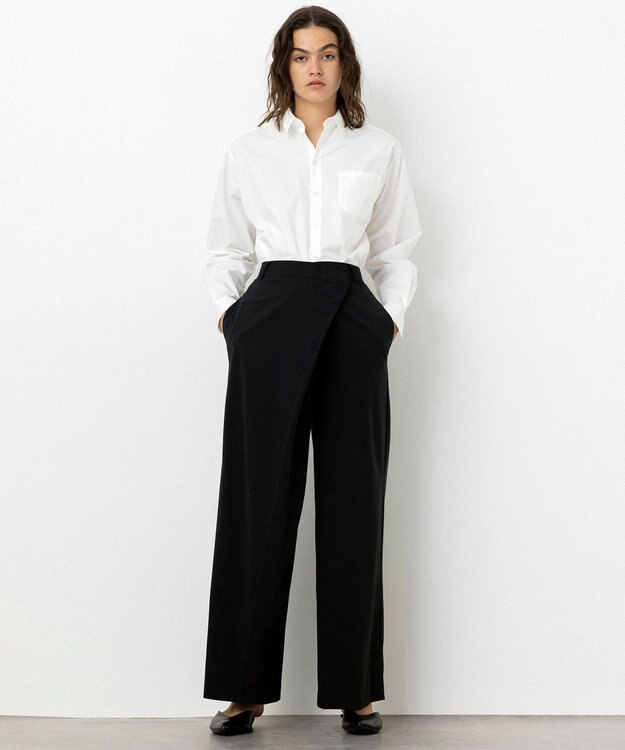 NAVE 【Nave・洗える】スパントロ ワイドラップパンツ ブラック系