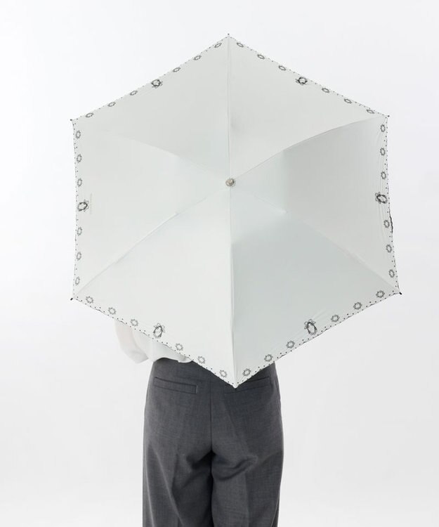 AURORA NINA RICCI（ニナリッチ）花柄刺繍晴雨兼用パラソル（折りたたみ傘） オフホワイト