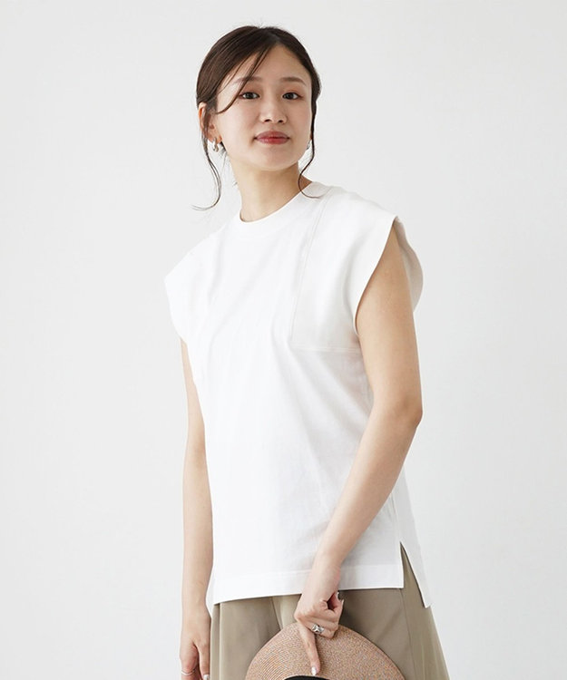 HAAG スマイルコットン SLEEVELESS SHIRTS ノースリーブカットソー ホワイト